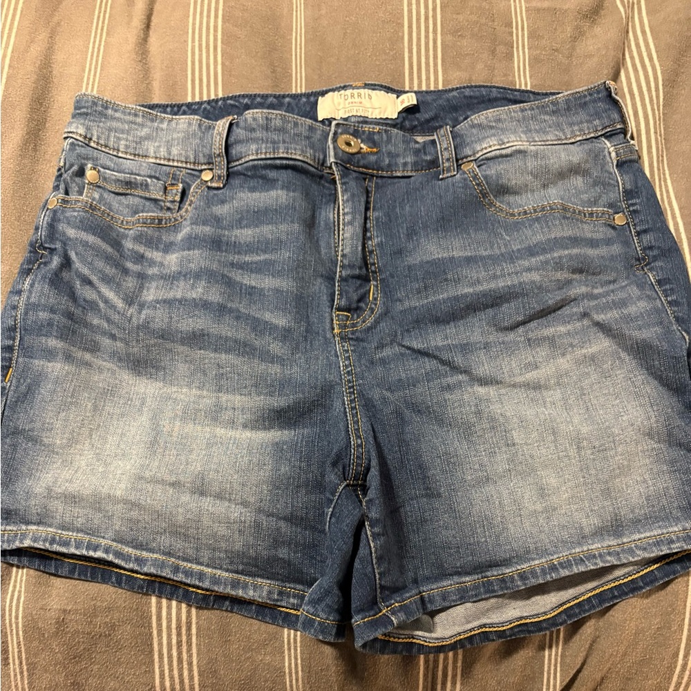 Torrid Blue Jean Shorts with Cuffed Hem and Distressed Look